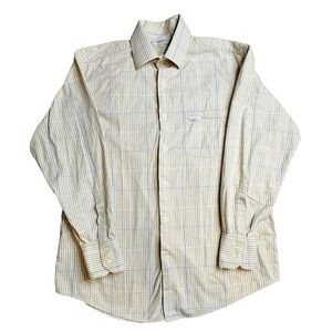 Alex Cannon Shirt Mens Large Beige Plaid Cotton Long Sleeve Button Up Casual